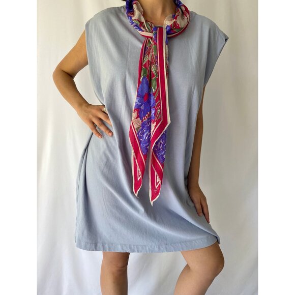 vintage reworked floral silk scarf tie loose comfy cotton sleeveless midi dress - Picture 2 of 9